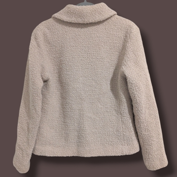 Eileen Fisher Cream Fuzzy Teddy Boucle Wool V-Neck Single Closure Blazer Jacket - Picture 3 of 15